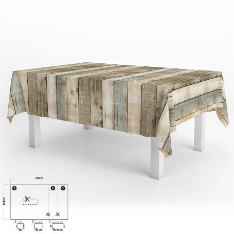 MANTEL HULE RECTANGULAR TABLONES MADERA IMPERMEABLE ANTIMANCHAS PVC 140 X 250 CM.  RECORTABLE USO INTERIOR Y EXTERI