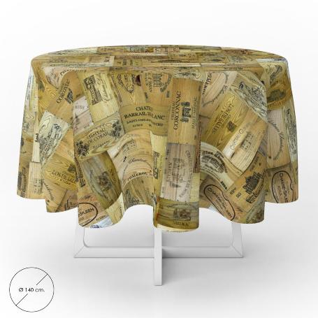 MANTEL HULE REDONDO TABLONES VINO IMPERMEABLE ANTIMANCHAS PVC Ø 140 CM. USO INTERIOR Y EXTERIOR