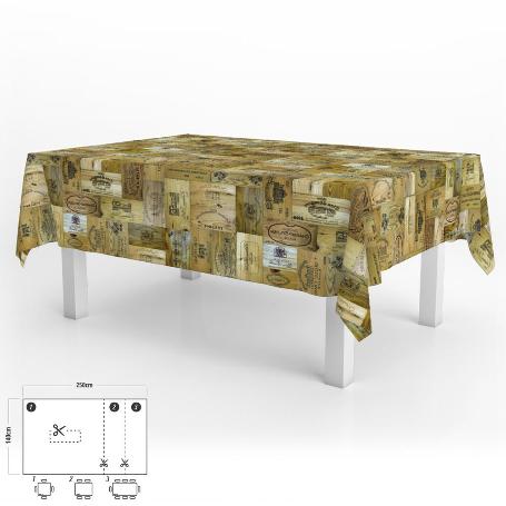 MANTEL HULE RECTANGULAR TABLONES VINO IMPERMEABLE ANTIMANCHAS PVC 140X250 CM.  RECORTABLE USO INTERIOR Y EXTERIOR