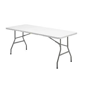 MESA PLEGABLE RECTANGULAR HDPE MULTIFUNCIONAL, PORTATIL, RESISTENTE,MULTIUSOS 180X74X74 CM. COLOR BLANCO