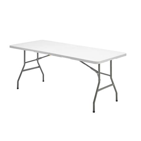 MESA PLEGABLE RECTANGULAR HDPE MULTIFUNCIONAL, PORTATIL, RESISTENTE,MULTIUSOS 180X74X74 CM. COLOR BLANCO