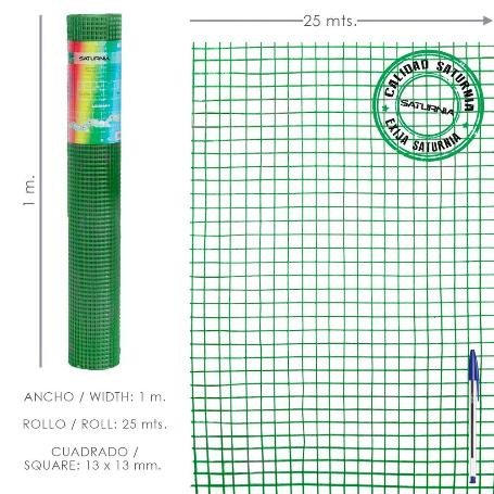 MALLA ELECTROSOLDADA PLASTIFICADA CORRAL 13X13 / ALTURA 100 CM. / ROLLO 25 METROS