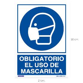 CARTEL OBLIGATORIO EL USO DE MASCARILLA 21X 30 (ALT.) CM.