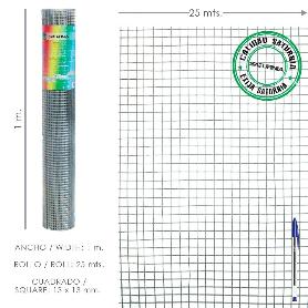 MALLA ELECTROSOLDADA GALVANIZADA 13X13 / ALTURA 100 CM. ROLLO 25 METROS USO DOMESTICO