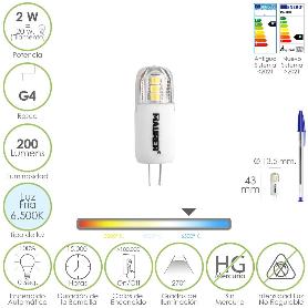BOMBILLA LED DICROICA ROSCA G4. 2 WATT. EQUIVALE A 20 WATT. 200 LUMENES. LUZ FRIA (6500º K)
