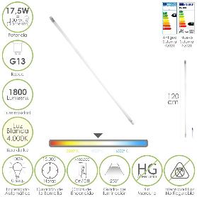 TUBO LED T8 120 CM.17,5 WATT. EQUIVALE A 130 WATT. 1800 LUMENES. LUZ NEUTRA 4000º K.