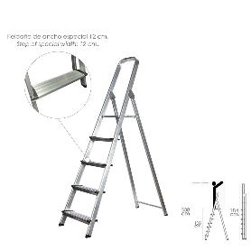 ESCALERA DOMÉSTICA ALUMINIO 5 PELDAÑOS 12 CM GROSOR.
