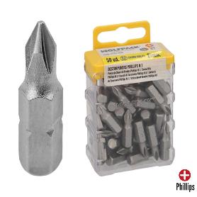 PUNTAS DESTORNILLADOR PHILLIPS Nº 1 (50 PIEZAS). ACERO S2 AL CROMO VANADIO. PUNTAS HEXAGONALES, DESTORPUNTAS,