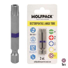 PUNTAS LARGAS DESTORNILLADOR TORX T40 (2 PIEZAS). ACERO S2 AL CROMO VANADIO. PUNTAS HEXAGONALES, DESTORPUNTAS,