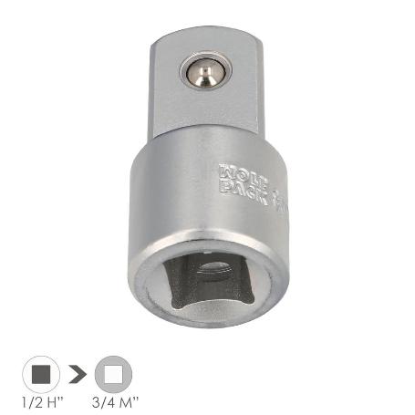 ADAPTADOR AUMENTADOR 1/2 HEMBRA A 3/4 MACHO ACERO CROMO VANADIO, ARISTAS REDONDAS, REDUCTOR CARRACA,