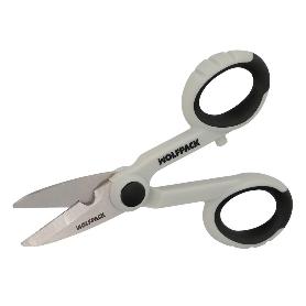 TIJERAS ELECTRICISTA 140 MM. MANGO TPR NO AISLADO. HOJAS ACERO INOXIDABLE, ERGONOMICAS, TIJERAS CORTAR CABLE, PELAC