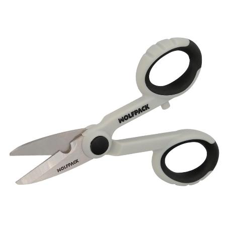 TIJERAS ELECTRICISTA 140 MM. MANGO TPR NO AISLADO. HOJAS ACERO INOXIDABLE, ERGONOMICAS, TIJERAS CORTAR CABLE, PELAC