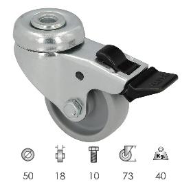 RUEDA DOMESTICA Ø 50 MM. AGUJERO PASANTE Ø 10 MM. CON FRENO