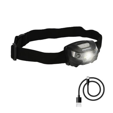 LINTERNA LED FRONTAL CABEZA LITIO USB RECARGABLE. 3 MODOS DE LUZ. 120 LUM. SENSOR DE ENCENDIDO Y APAGADO.