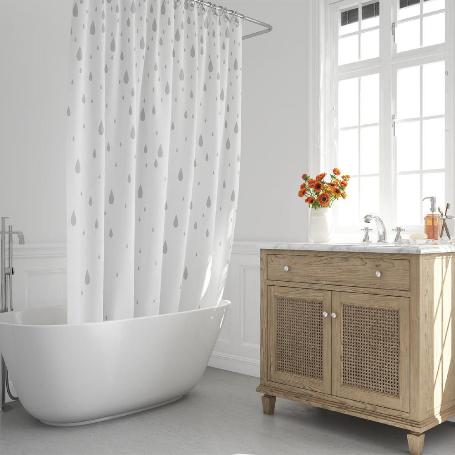 CORTINA DUCHA GOTAS GRIS 180X200 CM. IMPERMEABLE
