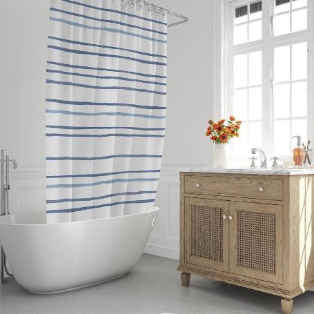CORTINA DUCHA RAYAS AZULES 180X200 CM. IMPERMEABLE