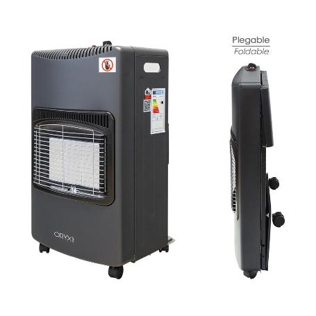 ESTUFA GAS INFRARROJA CERAMICA 4,5 KW. PLEGABLE 3 POTENCIAS, TRIPLE SISTEMA DE SEGURIDAD, CON RUEDAS, ENCENDIDO PIE