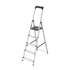 ESCALERA ALUMINIO 5 PEDAÑOS USO DOMESTICO CERTIFICADA EN 131 CON BANDEJA PARA HERRAMIENTAS.