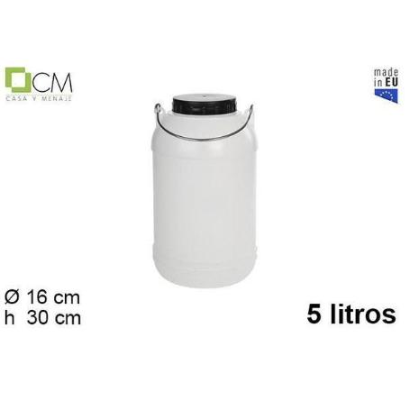 BIDON REDONDO DE PLASTICO CON ASA DE HIERRO CAPACIDAD 5 LTS. 16X30 CMS CASA Y MENAJE