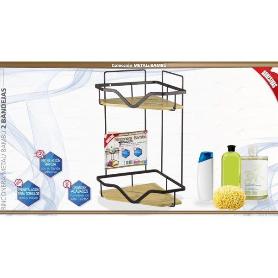 ESTANTERIA RINCONERA METAL NEGRO Y BAMBU PARA BAÑO, INSTALACION RÀPIDA CON BANDA ADHESIVA