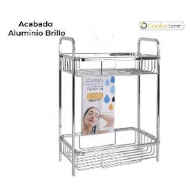 ESTANTERIA BAÑO Y DUCHA 2 BANDEJAS ACABADO ALUMINIO BRILLO FACIL MONTAJE CONFORTIME