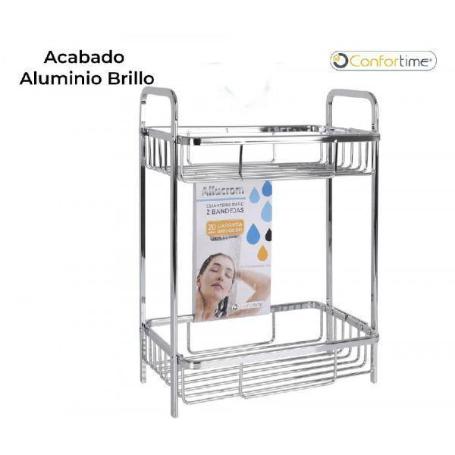 ESTANTERIA BAÑO Y DUCHA 2 BANDEJAS ACABADO ALUMINIO BRILLO FACIL MONTAJE CONFORTIME