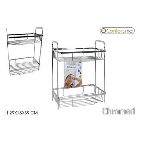 ESTANTERIA PARA BAÑO 2 BANDEJAS CROMADAS 29X18X39 CMS FACIL MONTAJE CONFORTIME