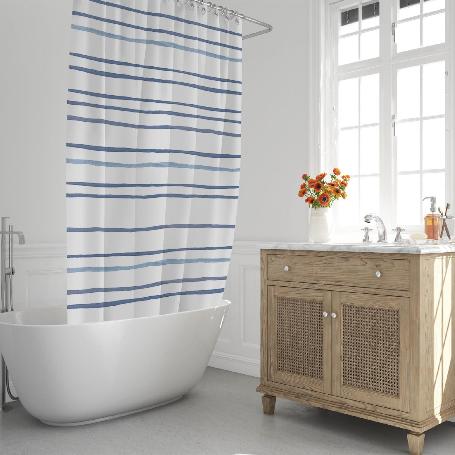 CORTINA DUCHA RAYAS AZULES 180X200 CM. IMPERMEABLE