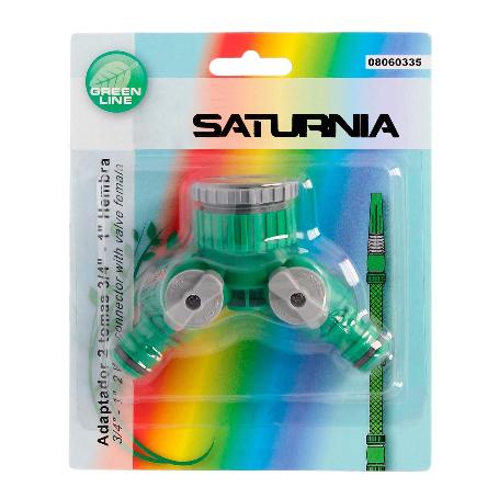 ADAPTADOR MANGUERA PLASTICO 3/4 - 1 HEMBRA  CON 2 TOMAS BLISTER