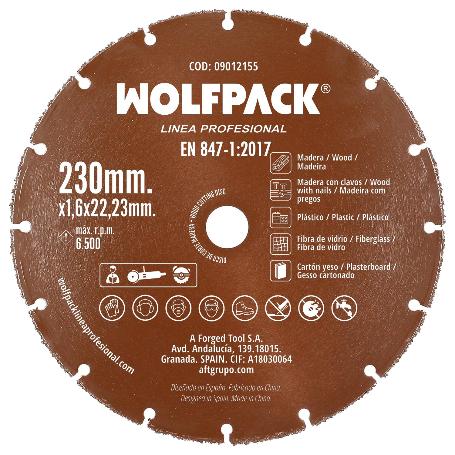 DISCO CORTE MADERA / PLASTICO Ø 230 MM. FILO DE CARBURO DE TUNGSTENO