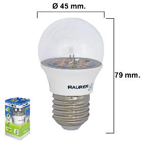 BOMBILLA LED ESFERICA TRANSPARENTE ROSCA E27 5 W. 40 W. 470 LÚMENES.LUZ CALIDA. (3000°K).