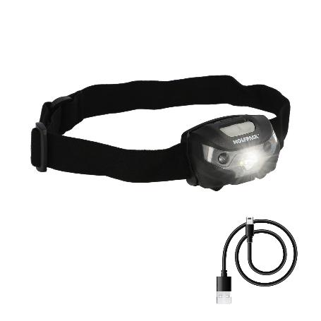 LINTERNA LED FRONTAL CABEZA LITIO USB RECARGABLE. 3 MODOS DE LUZ. 120 LUM. SENSOR DE ENCENDIDO Y APAGADO.