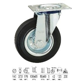 RUEDA INDUSTRIAL GOMA NEGRA PLACA  Ø 150 MM.