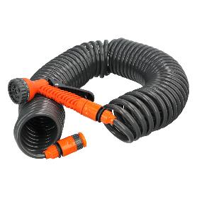 MANGUERA  EXTENSIBLE AUTOENROSCABLE ESPIRAL 15 METROS CON PISTOLA Y CONECTORES