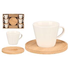 TAZAS PORCELANA 9 CL PLATOS BAMBU CAFE