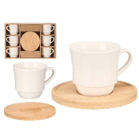 TAZAS PORCELANA 90 ML APILABLE PLATOS BAMBU CAFE