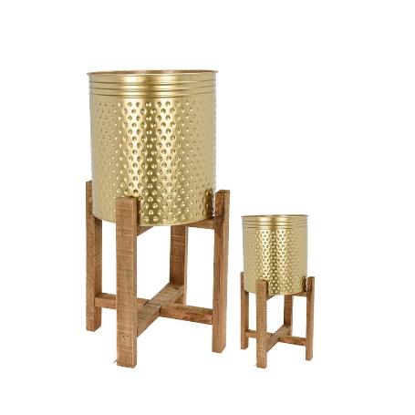 MACETEROS DORADO PIES MADERA