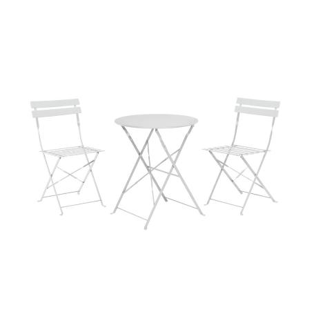 MESA 60 CM + 2 SILLAS PLEGABLES METAL BLANCO