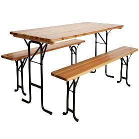 MESA 178X78 CM + 2 BANCOS PLEGABLES MADERA