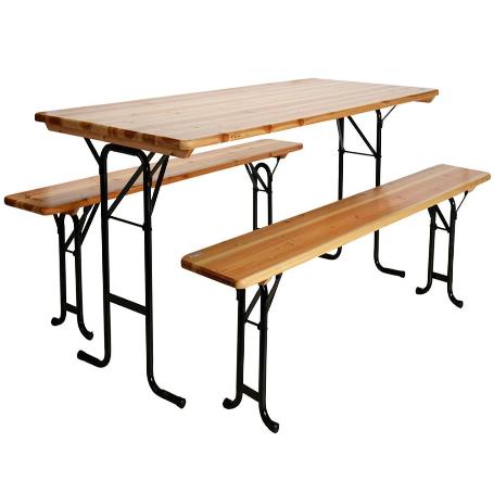 MESA 178X78 CM + 2 BANCOS PLEGABLES MADERA