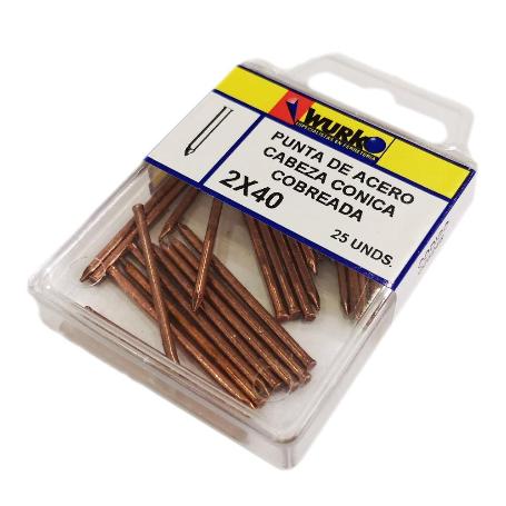 PUNTAS ACERO 2X40 MM COBREADA CABEZA CONICA