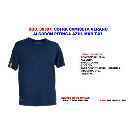 BAJA COFRA CAMISETA VERANO ALGODON PITINGA AZUL MAR. T-XL