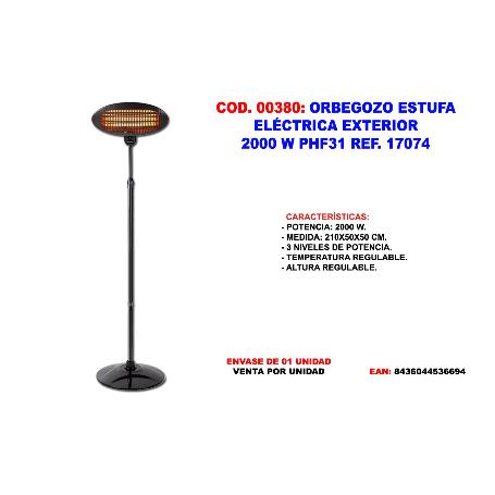 ORBEGOZO FINST ESTUFA ELECTRICA  EXTERIOR 2000 W PHF31 REF 17074