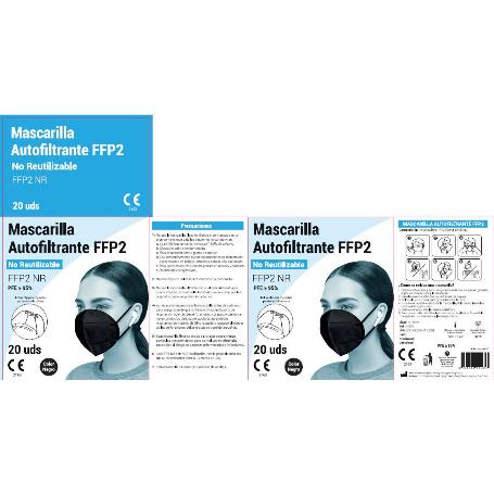MASCARILLA FINSTOC FFP2 NEGRA PLEGABLE ENVASADAS INDIVIDUALMENTE (CAJA 20 UNIDADES)