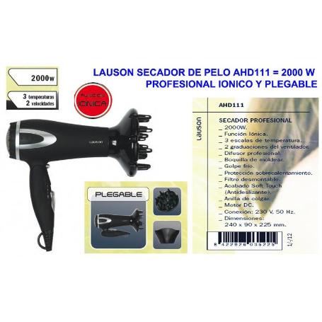 BAJA LAUSON SECADOR DE PELO AHD111 2000 W PROFESIONAL+IONICO+PLE