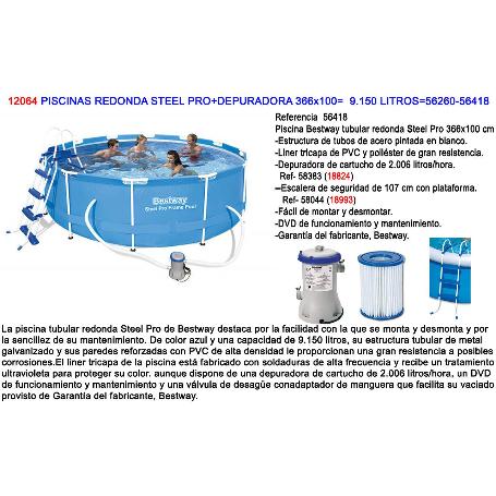 PISCINAS REDONDA STEEL PRO+DEPURA 366X100  9150 L 56418