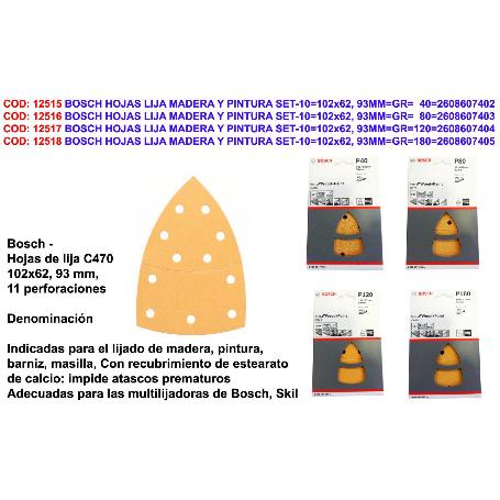 BOSCH HOJAS LIJA MAD-PINT SET-10 102X62,93 MM GR 120 2608900886