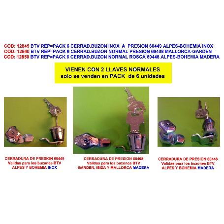 BTV CERRADURA BUZON NORMAL ROSCA 60448 ALPES-BOHEMIA-ANETO PACK6