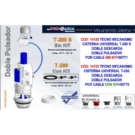 TECNO DESCARGADOR WC CISTERNA BAJA T280 DOBLE DESCARGAXCABLE+KIT