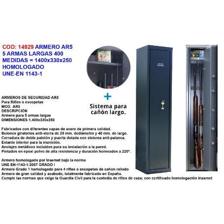 ARMERO 5 ARMAS LARGAS 400-A-AR5 1400X330X250 HOMOL.UNE-EN 1143-1